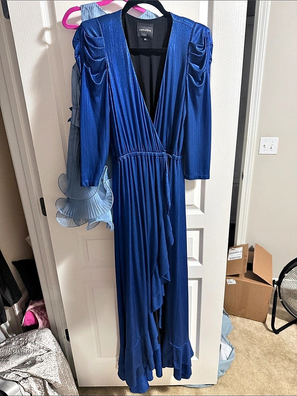 Retrofete Blue Pleated Maxi Dress Like New